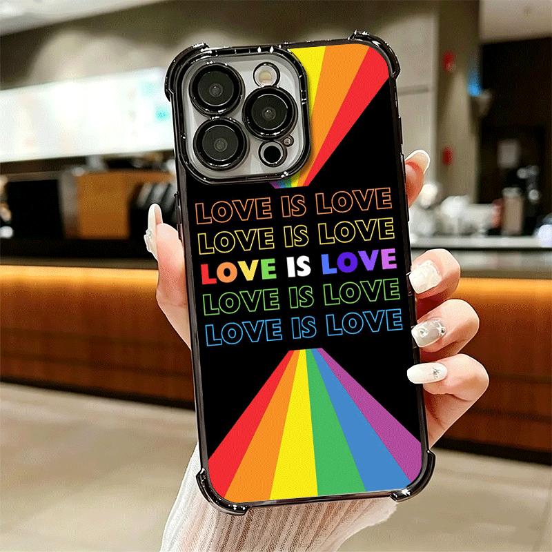 LGBT Rainbow Love Is Love Plating Phone Case For Iphone 16 17 Pro Max Air 16E 14 15 Plus 12 13 Mini Anti-Fall Airabag Cover