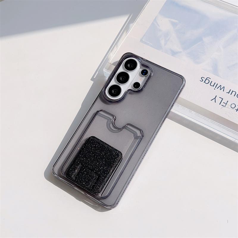 Transparent Glitter Bling Card Holder Wallet Phone Case For Samsung Galaxy S26 S25 S24 S23 Ultra Plus Soft TPU Shockproof Cover