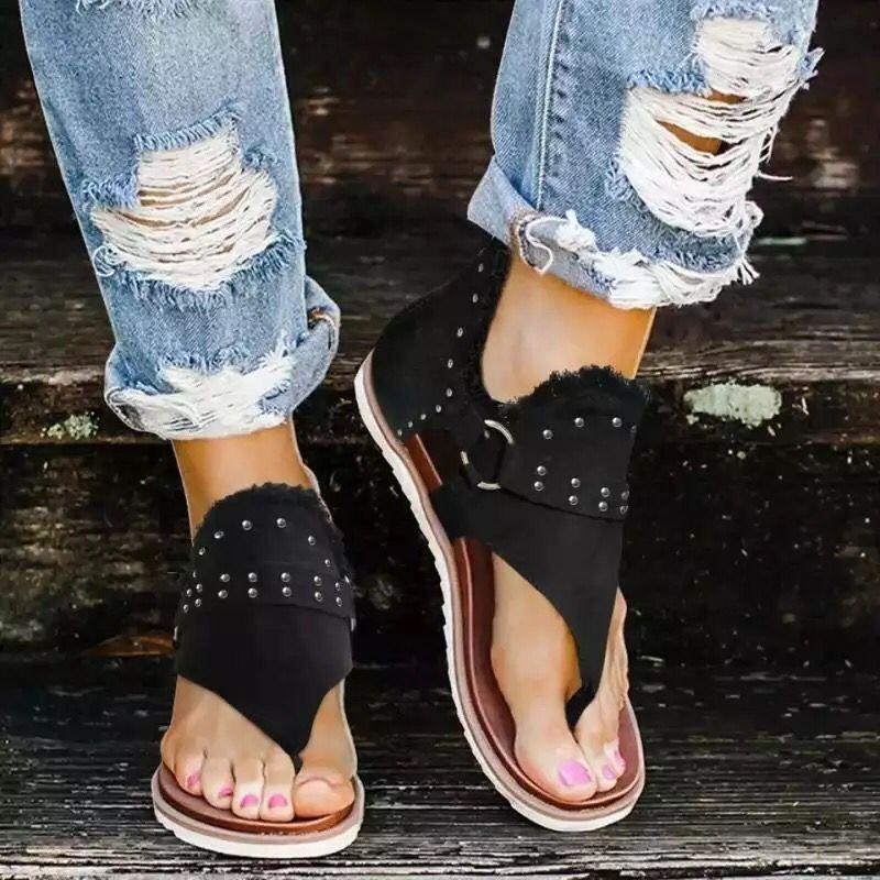 Wish large size toe canvas sandals women's summer new hollow rivet sandals