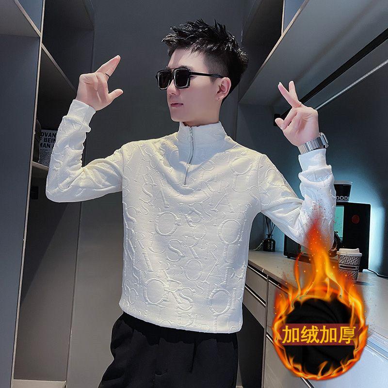 Half Zipper Sweatshirt Men's Trendy Long-sleeved T-shirt Autumn and Winter Plush Trendy Top