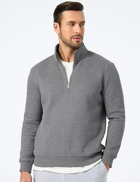 Men's Quarter-Zip Stand Collar Sweatshirt - Casual Long Sleeve Winter Top