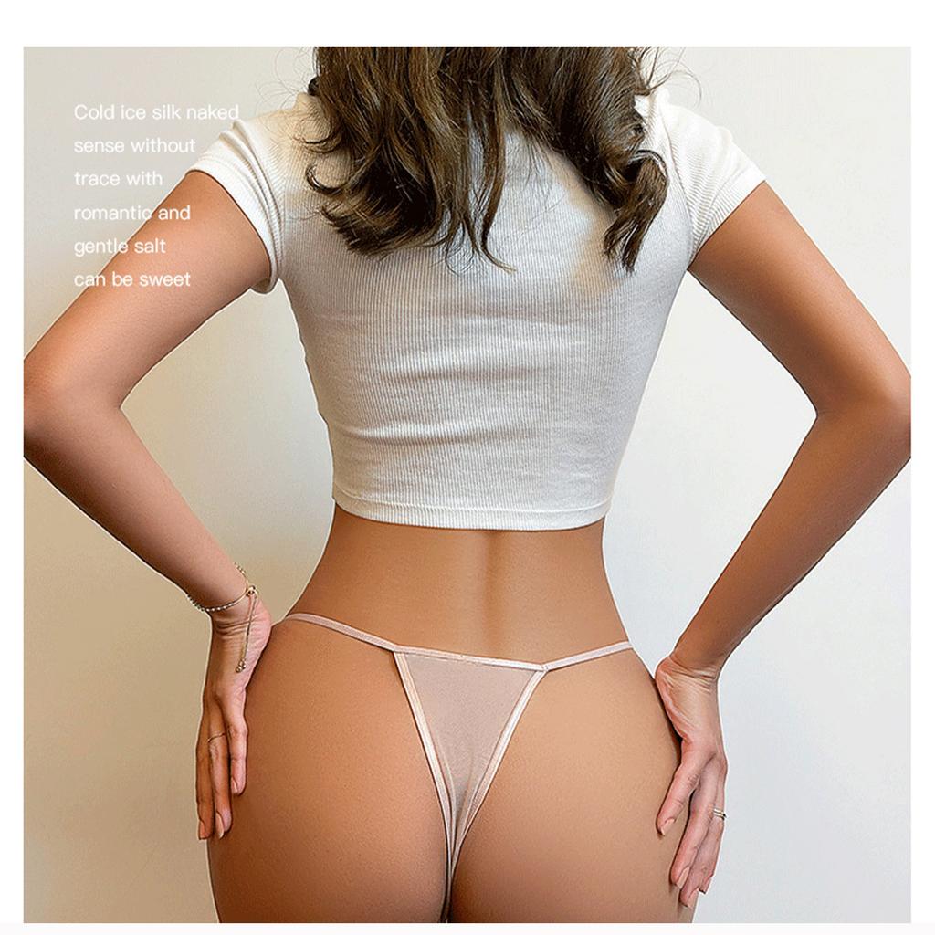 S-XL Seamless Ice Silk Briefs Breathable Cotton Bikini Panties T-back Thong Sexy Low Waist Women Underwear Cotton G-String Underpants Femlae Lingerie