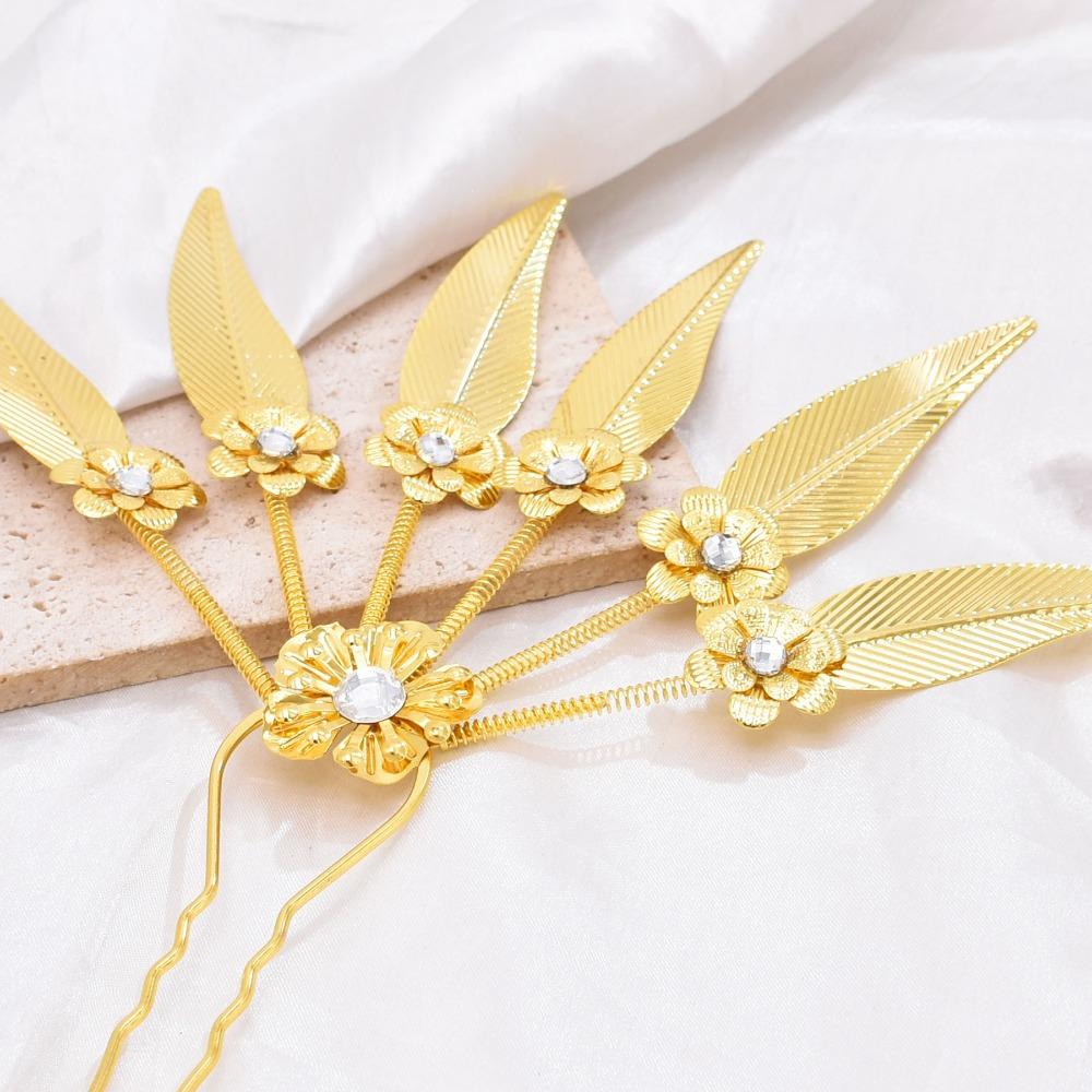 Ancient Thai Hair Sticks Rhinestone Golden Hair Fork Retro U-shaped Hairpin  Hanfu