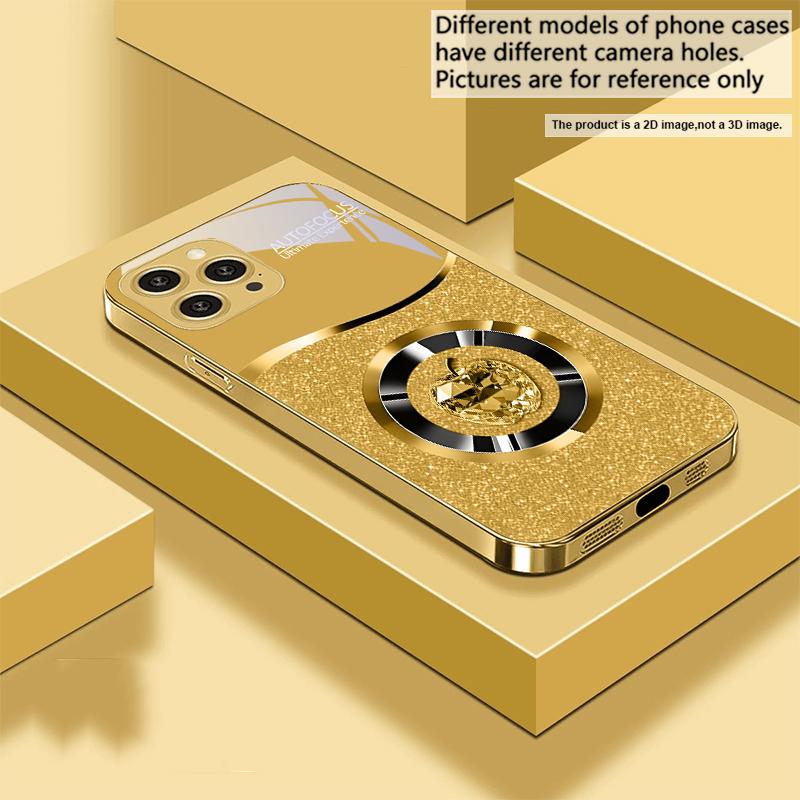 Crystal Purple Apple For IPhone 16 16Pro Max 15 P ro 14 13 Plus 12 Mini 11Pro Max XS Max XR Golden tempered glass phone case