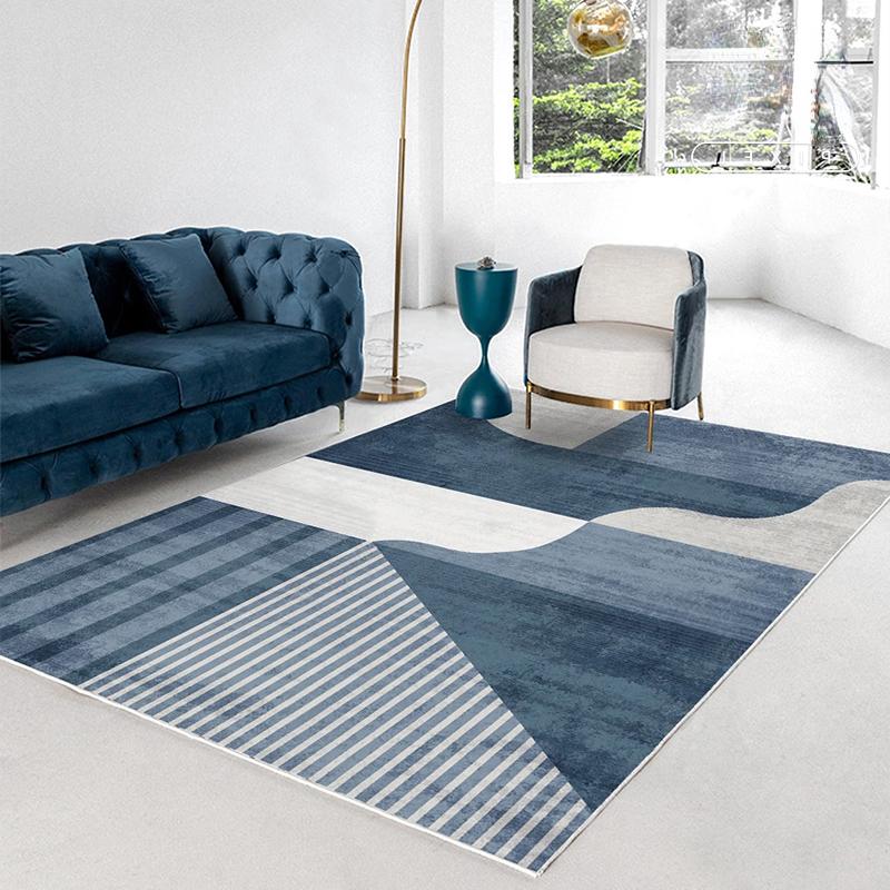Blue White Graphic Stitching Creative Living Room Carpets Nordic Style Minimalist Carpet Comfortable Short Plush Decorative Rug