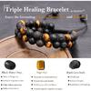Triple Protection Bracelet for Men Women, Genuine Premium Tiger Eye Black Onyx and Lava Rock 8mm Handmade Bead Bracelet Healing Crystal Protection