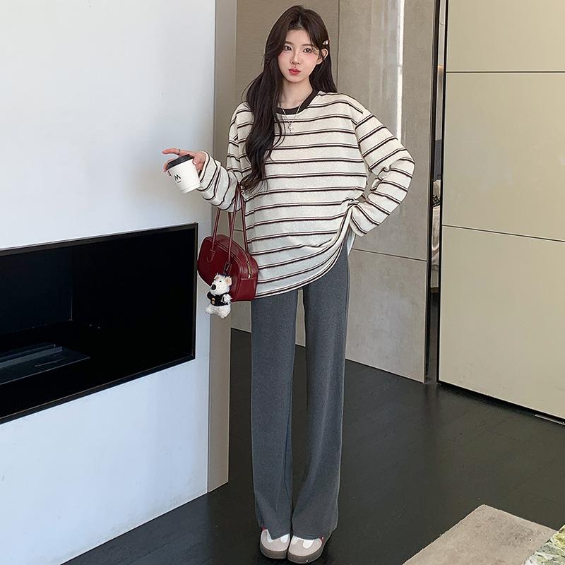 2026 Spring Color Block Stripe Maternity T-shirt Set 2XL