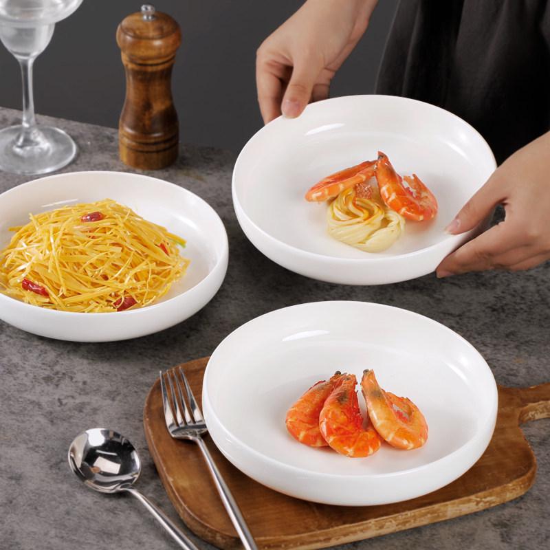 8-Inch Deep Soup Plate - Large Capacity Thickened Ceramic Plate for Household Use, Fruit, and Soup, Pure White. 2-pack