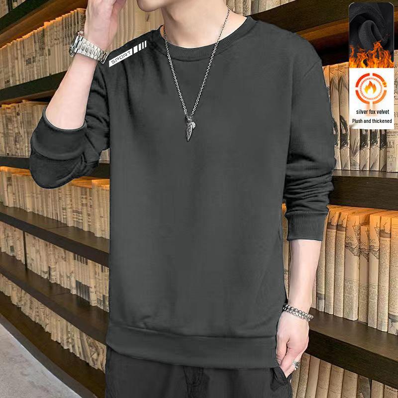 Men's 2025 Heavyweight Loose Pullover Hoodie for Teens - Velvet, No Hood, Versatile for Autumn/Winter.