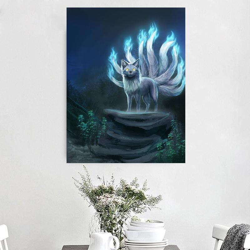 5D-Diamant, quadratisch/rund, Diamant-Stickerei „Neunschwänzige Katze“, DIY-Mosaik, Heimdekoration