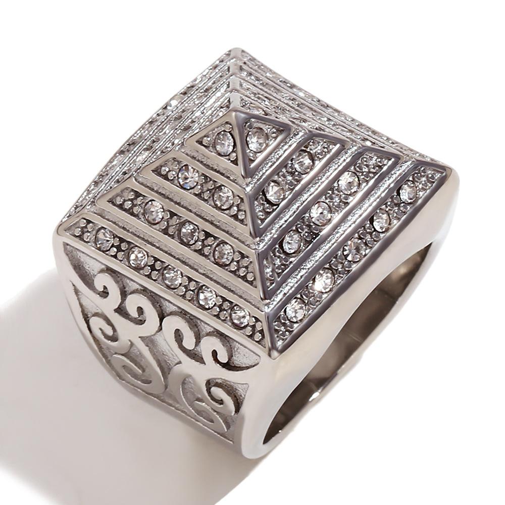 

18K Gold Plated Stainless Steel Pyramid Ring for Men Vintage Ancient Egyptian Punk Style Bold Statement Jewelry 10 срібний
