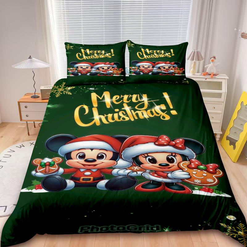 Duvet Cover Set Mickey Merry Christmas Cartoon Bedding Set Comforter Cover For Children Teens Holiday Gifts Bedroom Decor