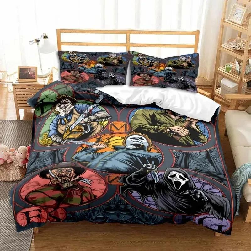 3D Print Horror Moive Halloween Bedding Set Double Twin King Duvet Cover Comforter Pillowcase Boys Girls Adults Bedroom