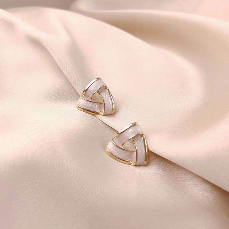 S925 Sterling Silver Triangular Stud Earrings with Retro French Enamel Drip - Elegant and Trendy Ear Jewelry