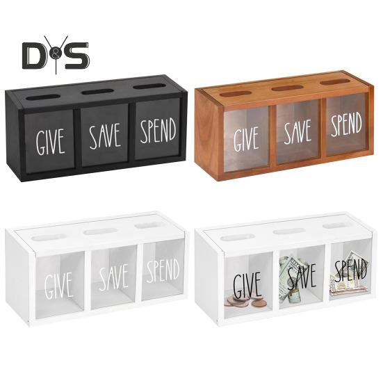 Drewniana Skarbonka Świnka 3-Przegrodowa Skrzynka Oszczędnościowa Wizualizowane Rachunki Monety Skrzynka Oszczędnościowa dla Dzieci Dorosłych Sypialnia Biuro