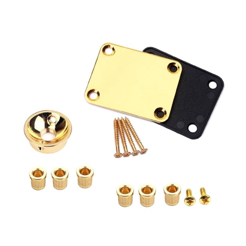 

Electric Guitar Neck Plate Round Angle Edge Guitar Neck Joint 4 Holes Metal Metal Back Mounting Plate Part with Screws 1 золотистий