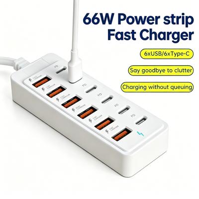 12-Port USB Fast Charging Station, 6 USB-A 6 Type-C PD Ports Compact Power Hub, High Speed Multi Device Charger for Laptop Tablet Phones