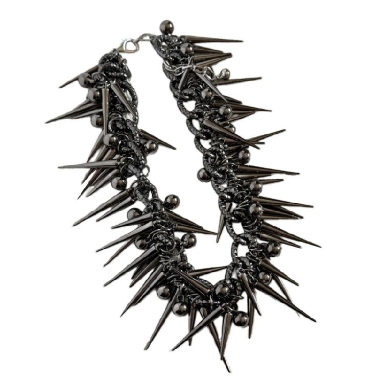 

Trendy Tassels Necklace With Rivet Bead Details Aluminum Chain Adjustable Length Jewelry 1