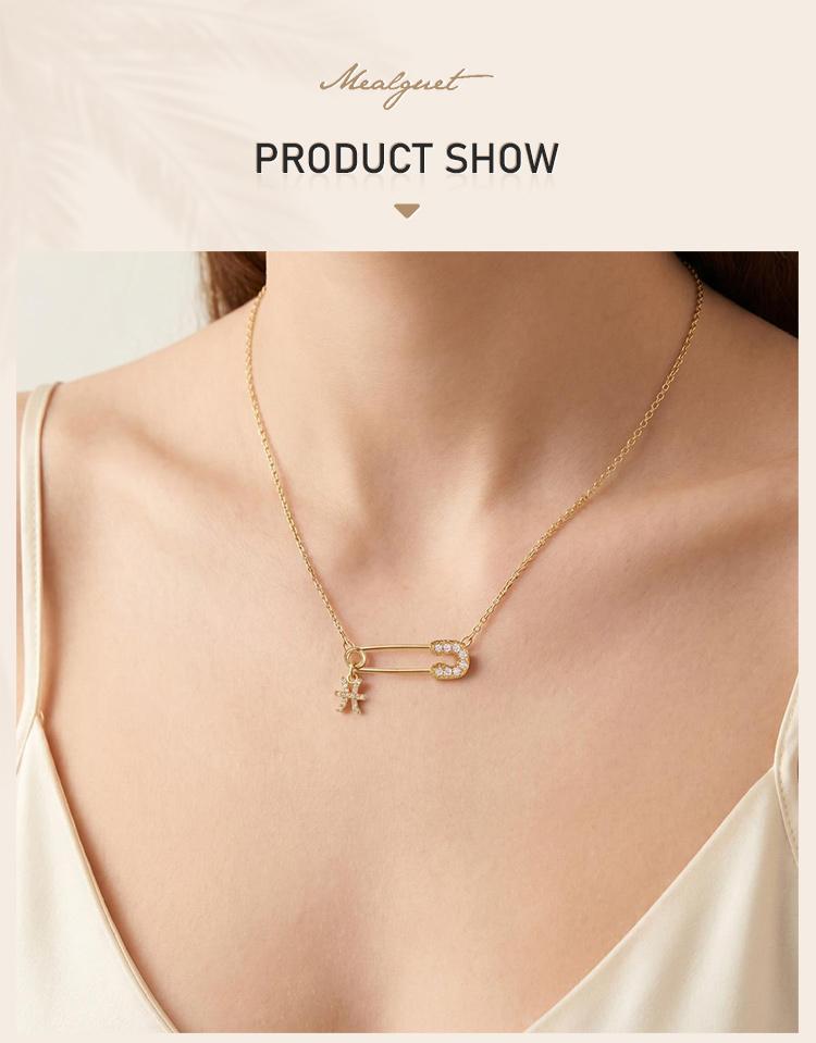 Zodiac Necklace Gold Plated Stainless Steel Chain Safety Pin 12 Constellation Horoscope Pave CZ Pendant Waterproof