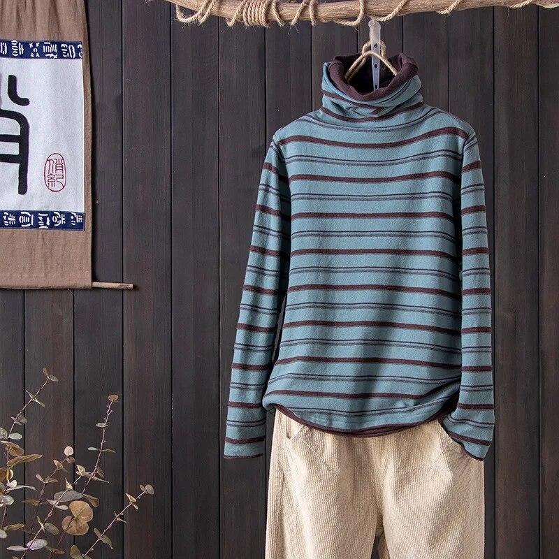 

Осень-зима 2024, новая полосатая модная футболка с принтом, водолазка с длинным рукавом, женские винтажные универсальные пуловеры контрастного цвета 4XL синий