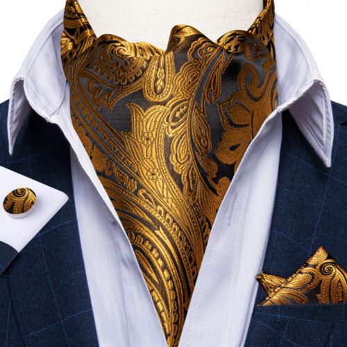 Mens Ascot Silk Cravat Blue Paisley Tie Handkerchief Cufflinks Set Formal Party