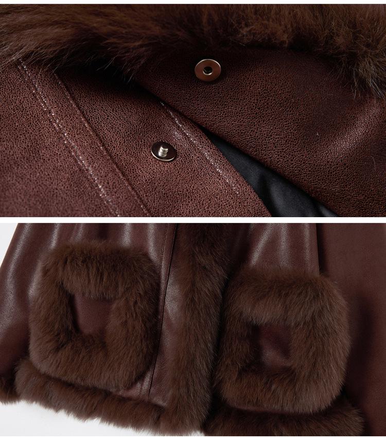 Winter 2024 Women's Young Style Fox Fur Motorcycle Suede Down Jacket YJ6896
