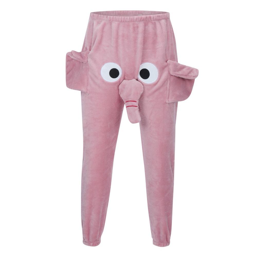 

Pig Elephant Trunk Trousers Plush Sleepwear Women Men Novelty Fleece Pajama Pants Men Women XL-Pink Elephant