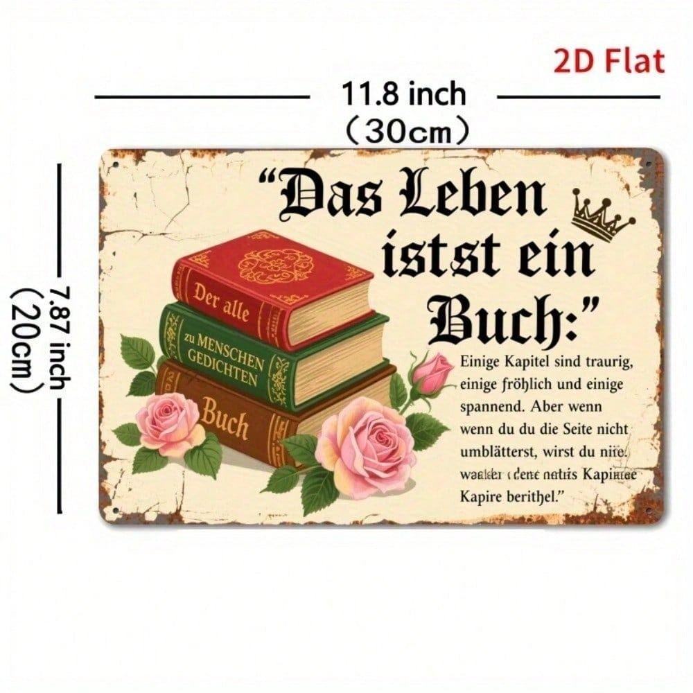 Vintage German Flower Quote Metal Wall Poster for Living Room