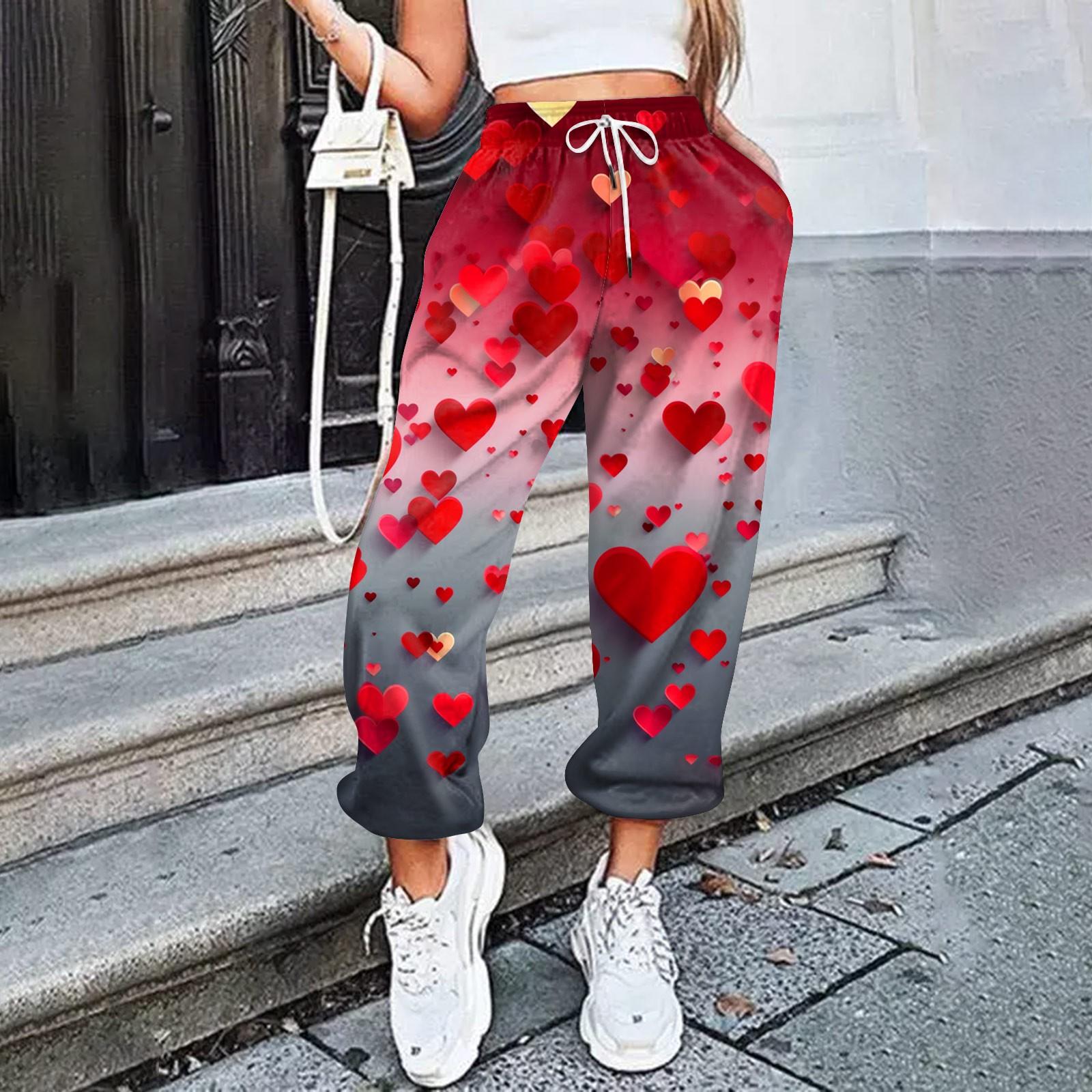 

Жіночі повсякденні брюки з принтом на шнурках на резинці до Дня Святого Валентина XL