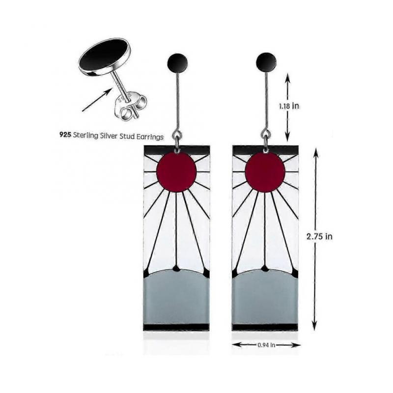 Náušnice Tanjiro ze stříbra 925, anime Demon Slayer Cosplay Tanjiro černé náušnice klips na ucho Kimetsu No Yaiba Hanafuda Halloween pro muže ženy Earr