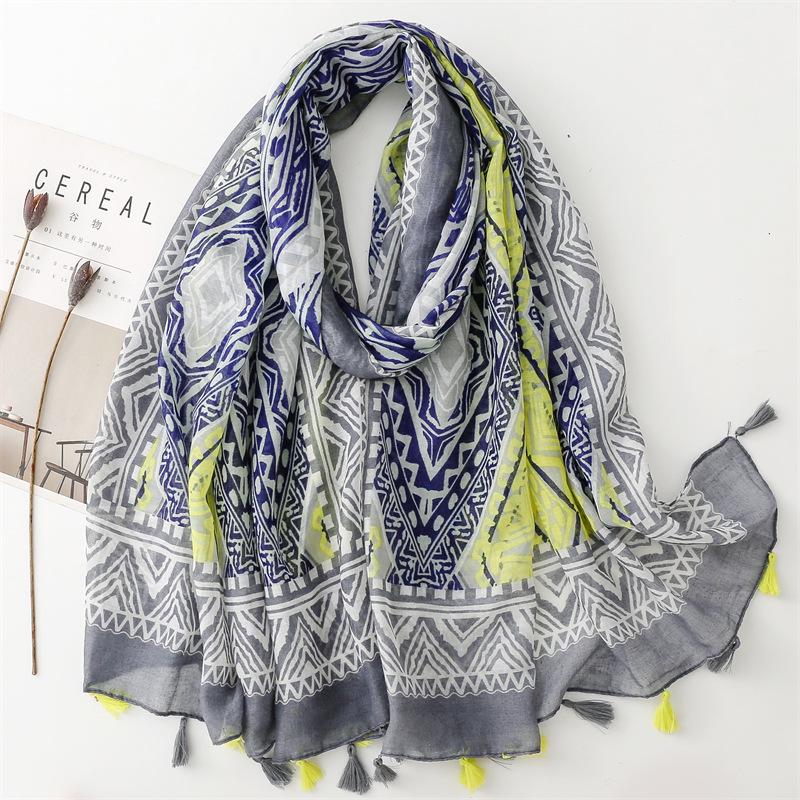 Japanese-Style Cotton & Linen Bohemian Scarf - Cashew Print and Silk Blend, Retro Artistic Design, Sunscreen Towel