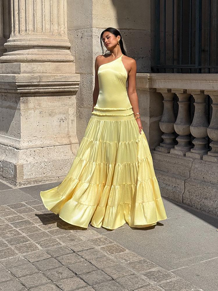 2026 Elegant Spring Asymmetrical One-Shoulder Hollow-Out Backless Dress - Women s Fashion L