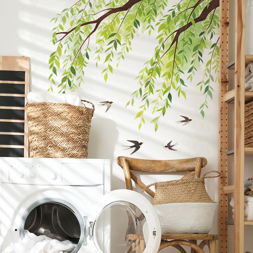 Albero di Salice Foglie Verdi Fresche e Leggere Camera da Letto, Soggiorno, Studio, Decorazione Murale Interni Casa, Adesivi Murali