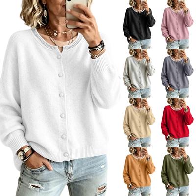 Damen Lässiger Farbiger Lockerer Strick-Cardigan mit Langen Ärmeln für den Alltag