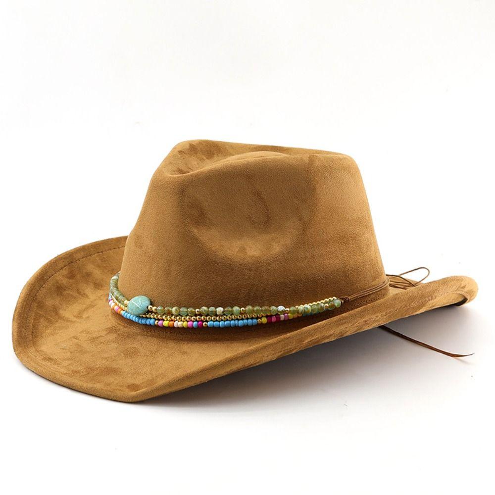 Wide Brim Western Cowboy Hat Beach Jazz Hat Fashion Cowgirl Knight Hat  Beach