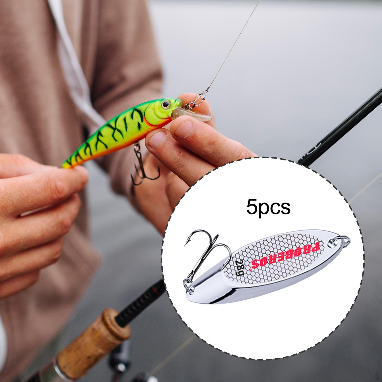 

5 Pcs. of Fishing Spoons, Lures, Bass Baits, Saltwater with Treble Hooks, Jigging Bait, Redfish Silver 28g
