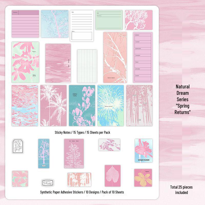PaperMore Synthetic Paper Stickers - Natural Dream Series, 25 Sheets, Dual Material Writing Paper.