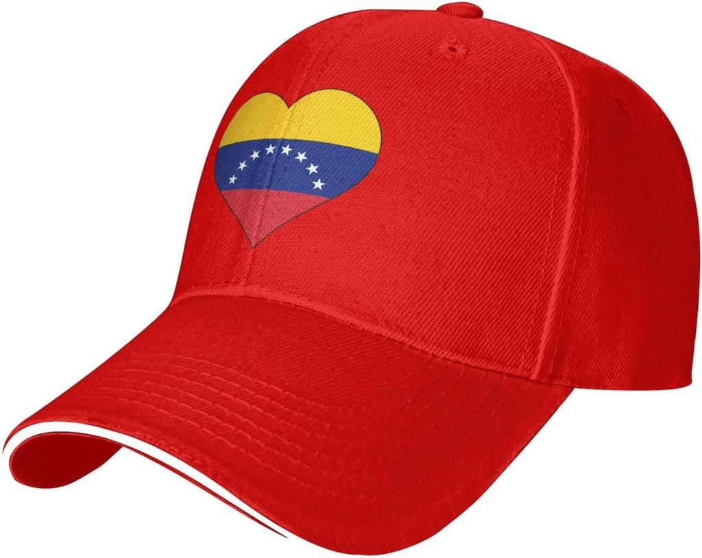 Venezuela Flag Heart Baseball Cap Polyester Adjustable Outdoor Sun Hat Unisex