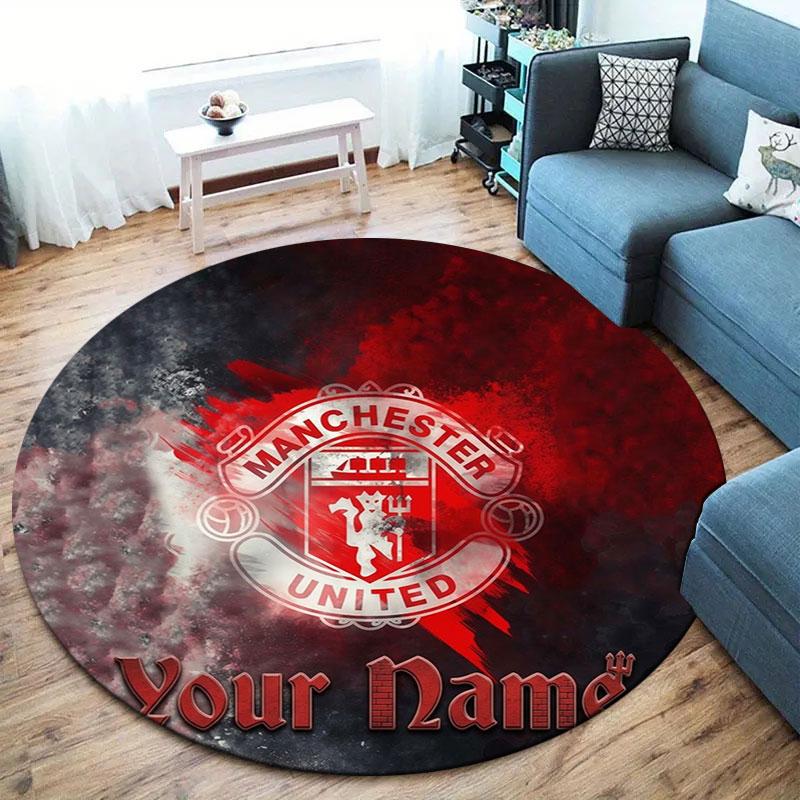 Manchester United F Custom Name Round Area Rug,Carpet Rug for Living Room Bedroom Sofa Playroom Decor,Non-slip Floor Mat