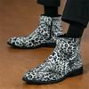 Winter Designer New Fashion Pointed Leopard Pattern Chelsea Ankle Boots for Men Casual Luxury High-top Shoes Zapatos Hombre