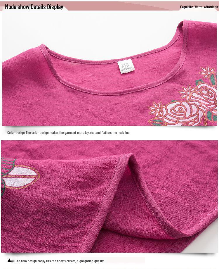 Summer Two-Piece Set for Middle-Aged and Elderly Women - T-Shirt and 9-Point Pants