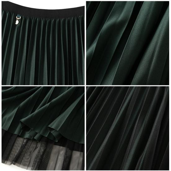 Women Midi Skirt Elastic High Waist A-Line Skirt Solid Color Double Sided Reversible Design Autumn Winter Skirt