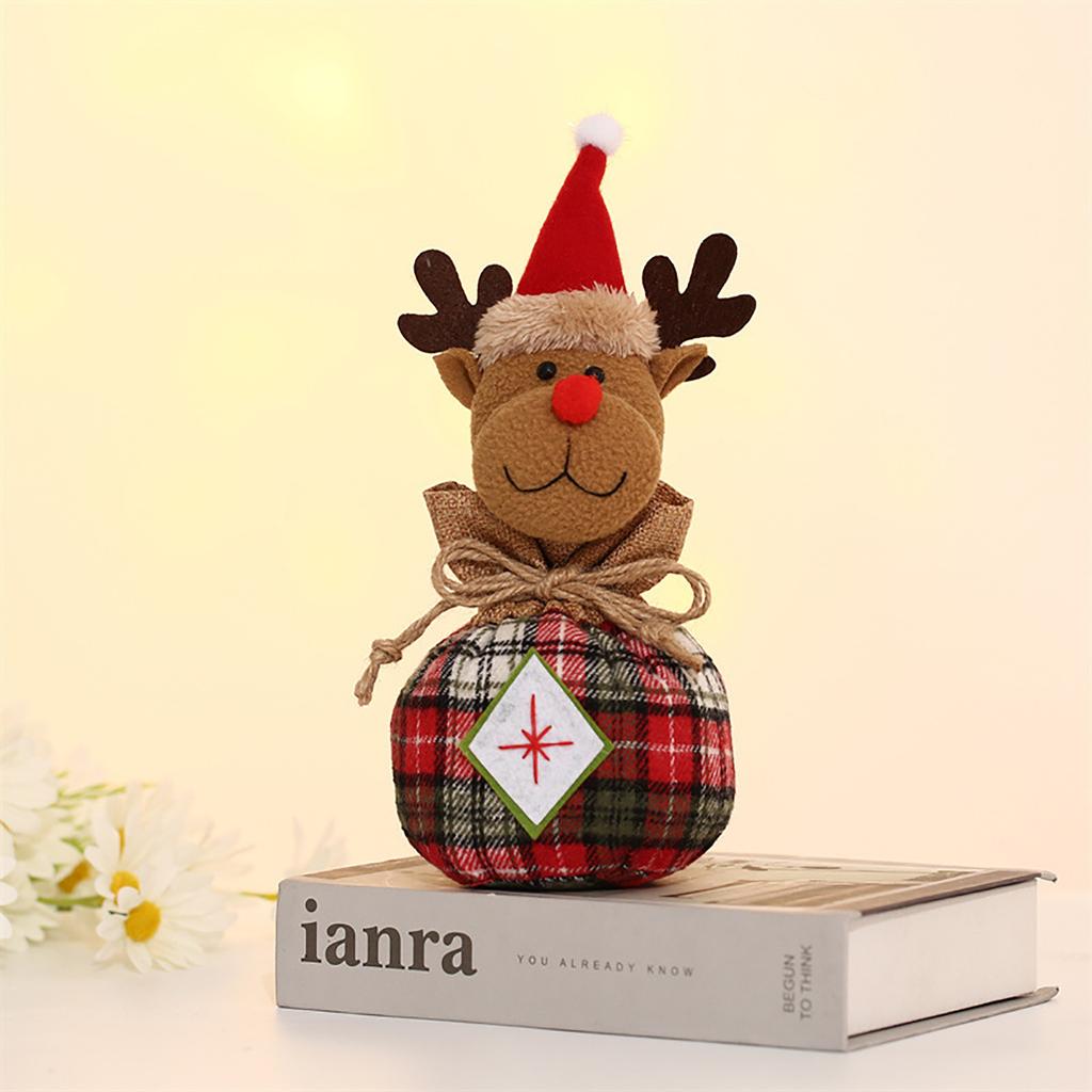 Linen Bags With Drawstring 3D Plush Santa Snowman- Christmas Candy Bags Gift Bags Bags Santa Sack For Kids Party Favors