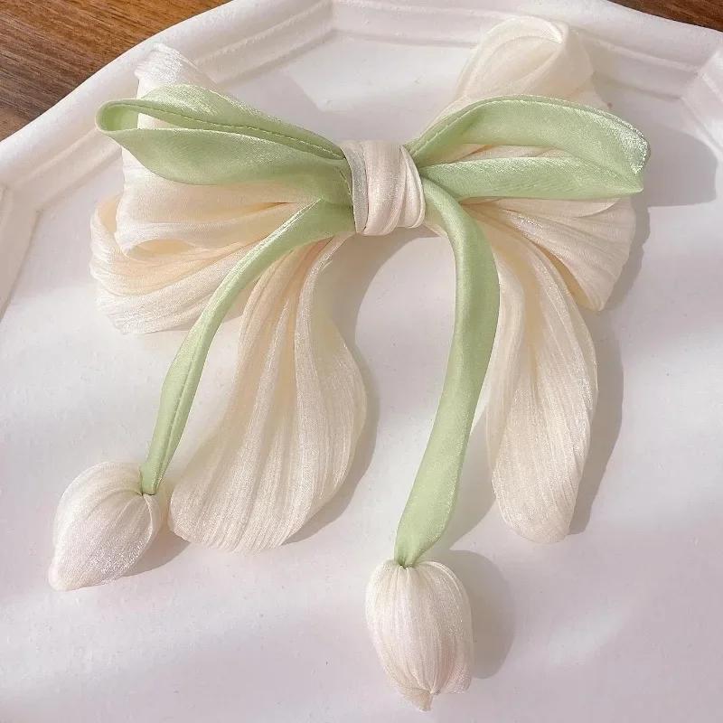 Elegant Tulip Flower Hair Clips for Women Handmade Fabric Bow Hair Claw Barrettes Headwear Korean Hair Accessories