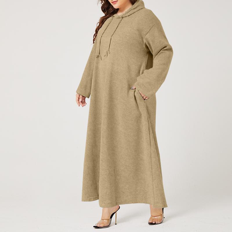 

Толстовки с капюшоном повседневное женское платье с длинным рукавом и круглым вырезом FZH 4XL бежевый