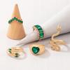 Set Of 5 Golden Rings Retro Punk Vintage Snake Heart Green