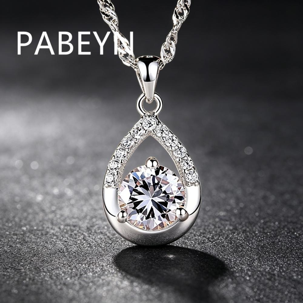 925 Sterling Silver Stylish Simple White Purple Zircon Droplet Pendant Necklace, Birthday Party Anniversary Gift, Ladies Jewelry