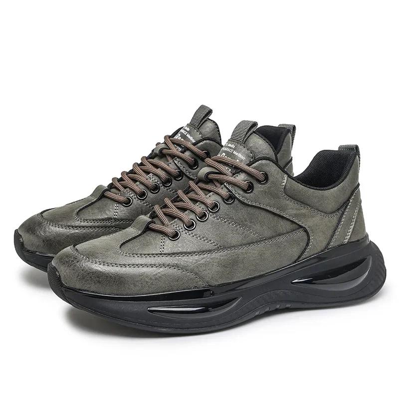 Fashion High Quality Men's Two-layer Cowhide Sports Sneakers Non-slip TPU Leather Breathable Running Shoe White Versatile Sports Shoes