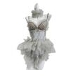 Sexy Rhinestone Mesh Princess Bikini Sets Women Bra Tutu Skirts Stage Performance Costume Exotic Stripper Dancewear Club Bikini