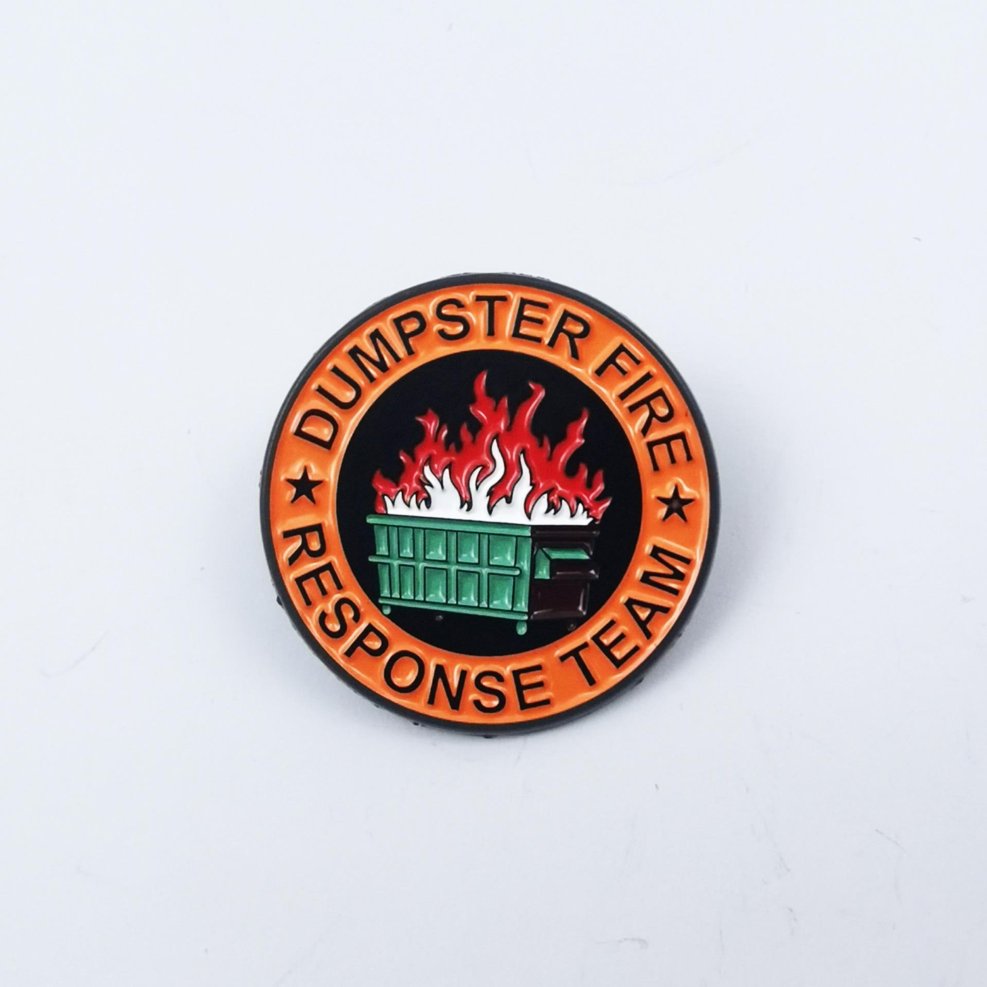 Creative Cartoon Fire Trash Can Brooch with English Quote - Cute Lapel Pin Decoration